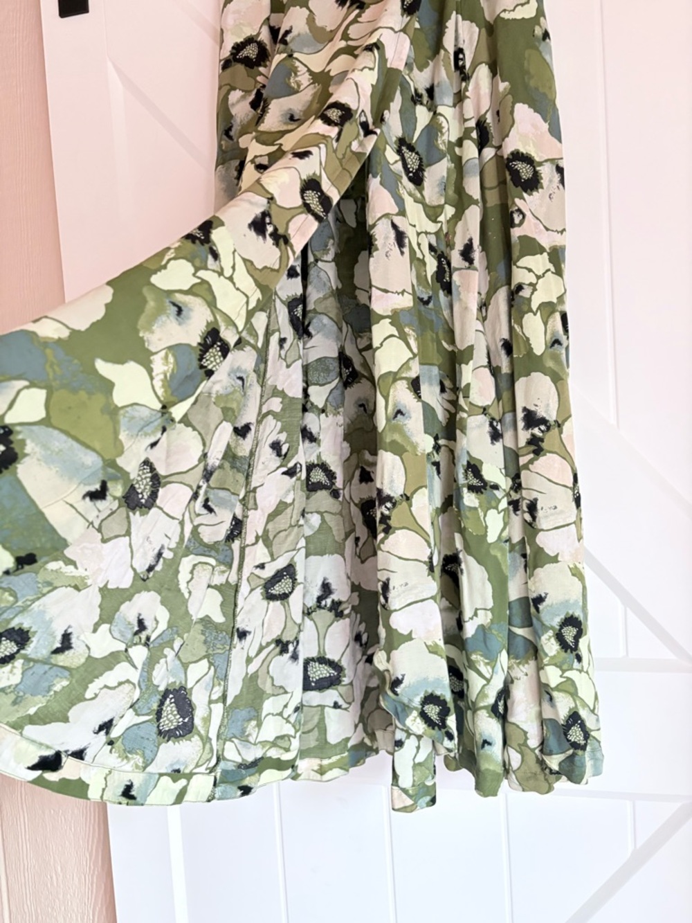 Free People Maxi Skirt Green Boho Cottagecore Hot Tropic Floral Slit Size 4 - Picture 3 of 8